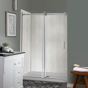 Sliding 48 in. L x 34 in. W x 78 in. H Center Drain Alcove Shower Stall Kit in Driftwood and Brushed Nickel Hardware