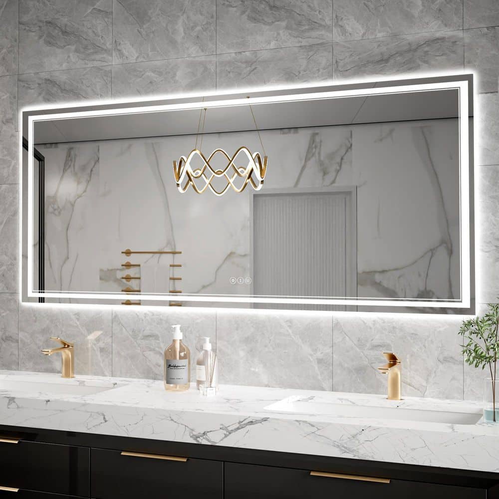 84 in. W. x 40 in. H Rectangular Frameless LED Anti-Fog Wall Mount Bathroom Vanity Mirror in Silver, Defogging, Dimming price history on PriceWatchPro