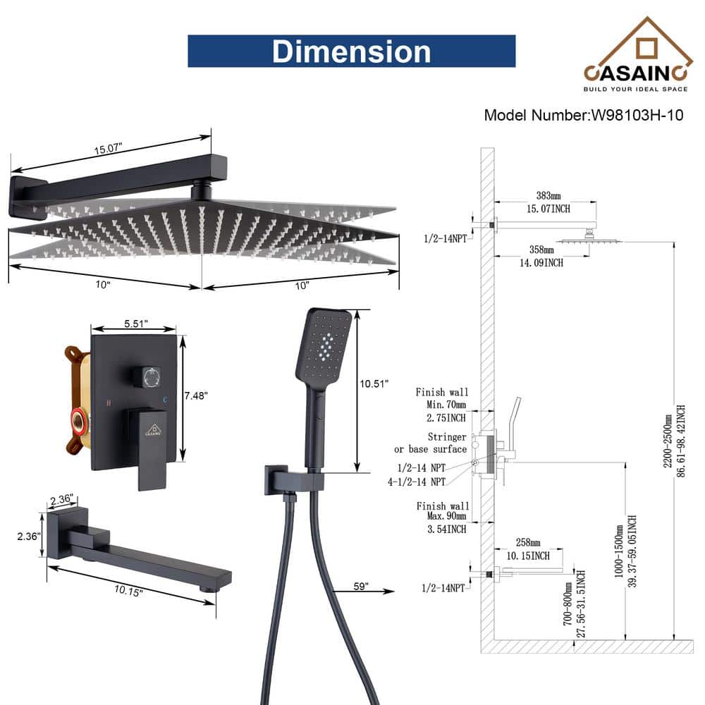 Matte Black Dual Function Square Rain Shower System