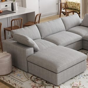 118 in. Square Arm 4-Piece Linen L-shaped Sectional Sofa Cloud Couch in Gray with Ottoman