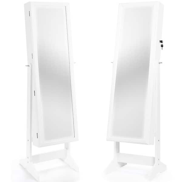 Costway Rectangular White MDF Jewelry Cabinet Stand Large Storage Box