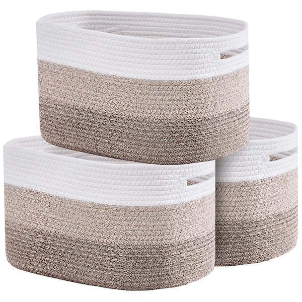 VEVOR Cotton Rope Basket Brown 15 in. x 9 in. 3-Packs Cotton Storage Basket Woven Basket Bins with Handles Decorative Baskets