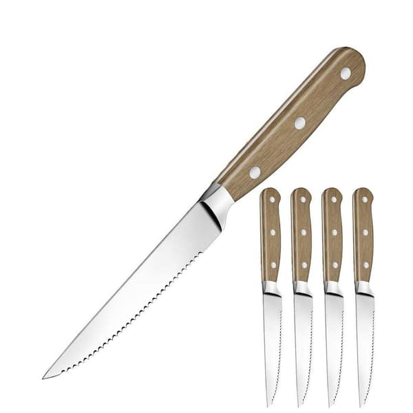 4.5 in. Japanese Stainless Steel Full Tang Serrated Steak Knife Set with Wood Handle (Set of 4)