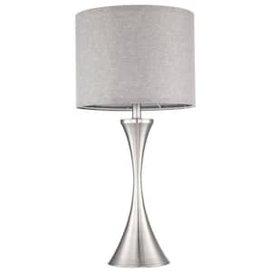 27.19 in. Silver Table Lamp Brushed Nickel Bedside Lamp Nightstand Light Home Decor with Shade and Metal Base