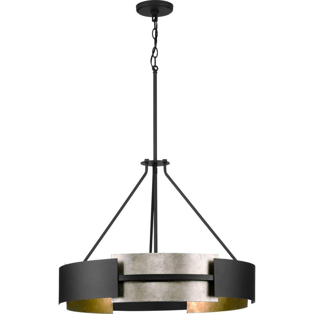 Lowery 28.5" Matte Black and Gold Drum Pendant Light