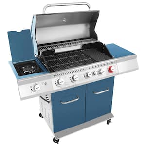 5-Burner Propane Gas Grill in Blue with Rotisserie Kit