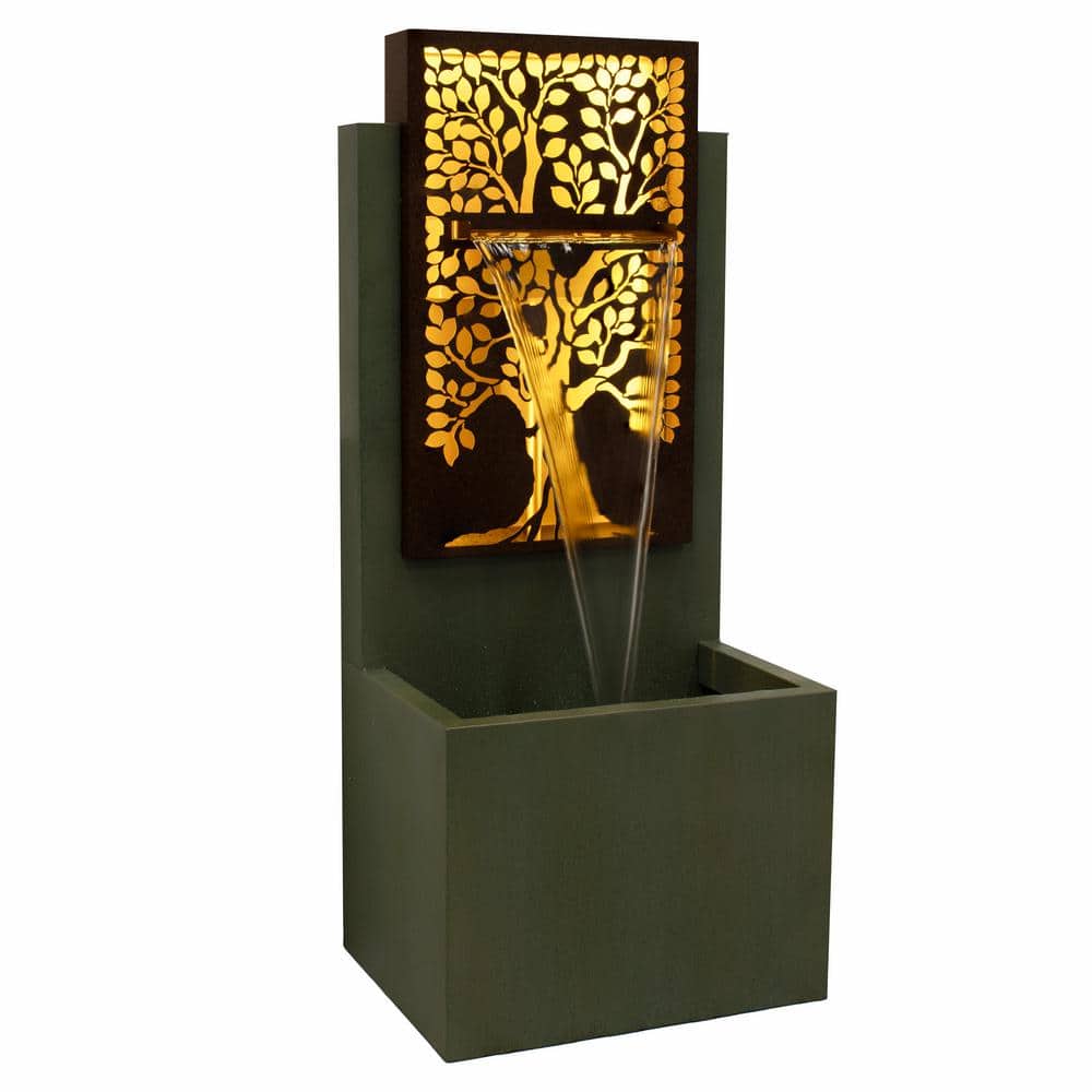 Patina Green Galvanized Steel Outdoor Water Fountain with LED Lights