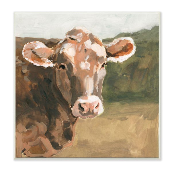 Stupell Industries "Soft Country Meadow Cow Quaint Farm Animal" by Victoria Barnes Unframed Animal Wood Wall Art Print 12 in. x 12 in.