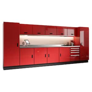 Select Series 75 in. H x 168 in. W x 22 in. D Aluminum Cabinet Set in Red with Stainless Steel Worktop (13-Piece)