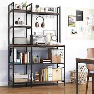 Brown 5-Shelf Metal 42 in. W Baker's Rack with 10 S-Shaped Hooks and Power Outlets