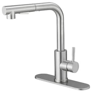 Single Hole Single-Handle Pull Out Kitchen Faucet with Pull Down Sprayer with Deck Plate Utility in Brushed Nickel