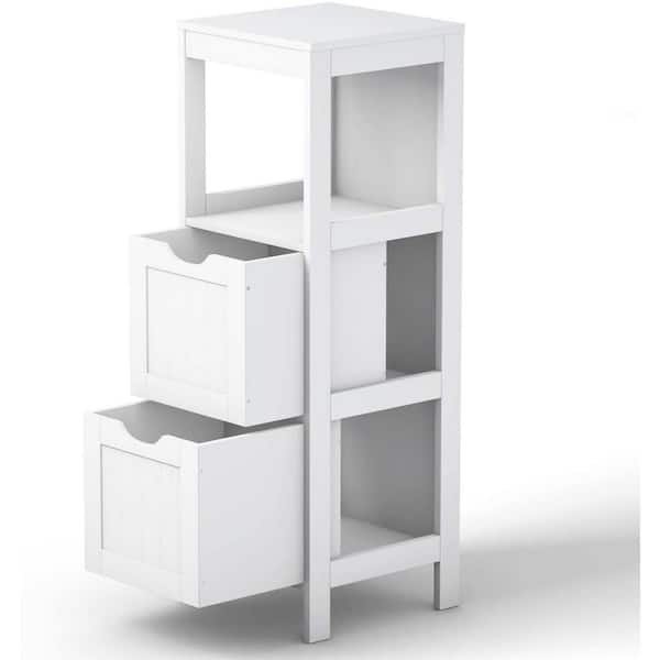 VASAGLE Bathroom Floor Cabinet, Bathroom Storage Organizer Rack Stand,  Multifunctional Corner Unit, 2 Drawers, White UBBC42WT