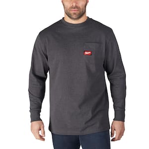 Men's X-Large Gray Heavy Duty Cotton/Polyester Long-Sleeve Pocket T-Shirt