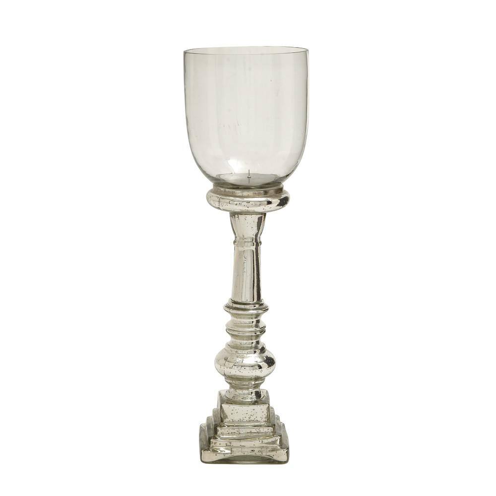 Tall Silver Mercury Glass Hurricane Candle Holder