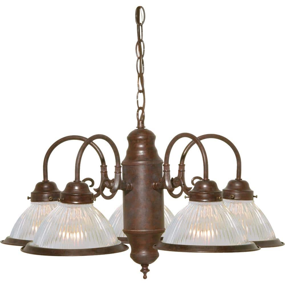 Elegant Nuvo 5-Light 22" Bronze Chandelier with Ribbed Glass Shades
