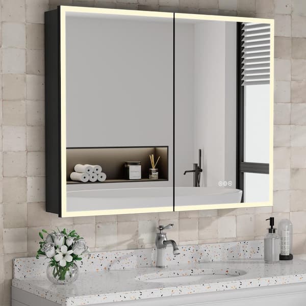 Flora 40 in. W x 32 in. H Medium Rectangular Aluminum LED Dimmable Medicine Cabinet with Mirror