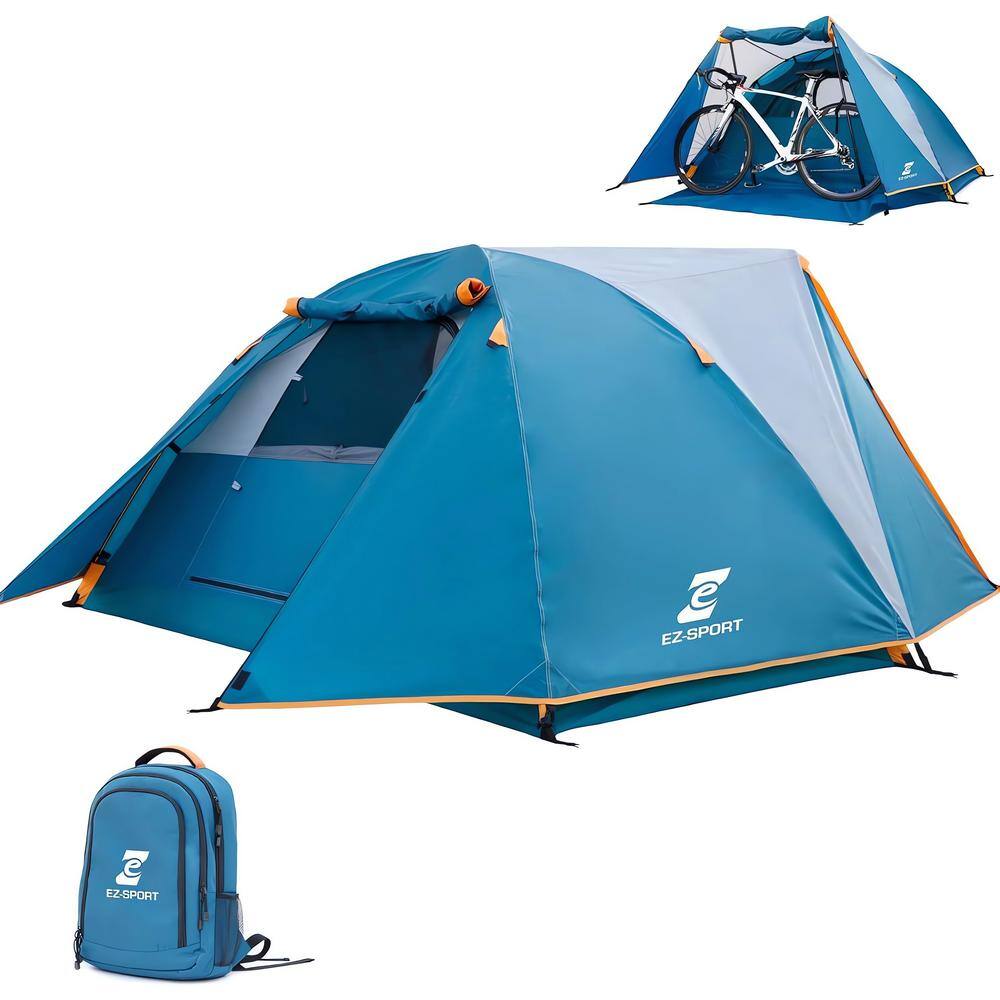 Ocean Blue Camping Tent 2-Person, Aluminum Poles Tent with Bike Shed and Ra