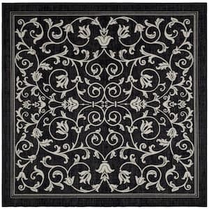 Courtyard Black/Sand 7 ft. x 7 ft. Square Border Indoor/Outdoor Patio  Area Rug