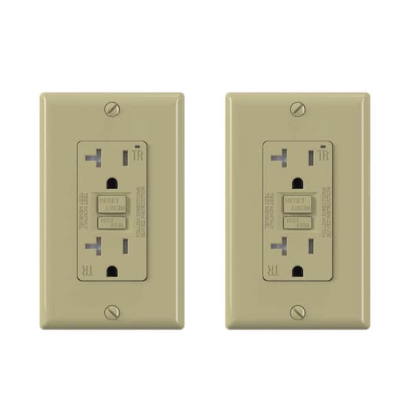 ELEGRP Ivory 20 Amp 125-Volt Tamper Resistant Duplex Self-Test GFCIOutlet, with Wall Plate (2-Pack)