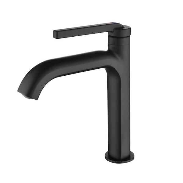 AIMADI Single-Handle Single-Hole Bathroom Faucet with Valve Modern Brass Bathroom Basin Faucets in Matte Black