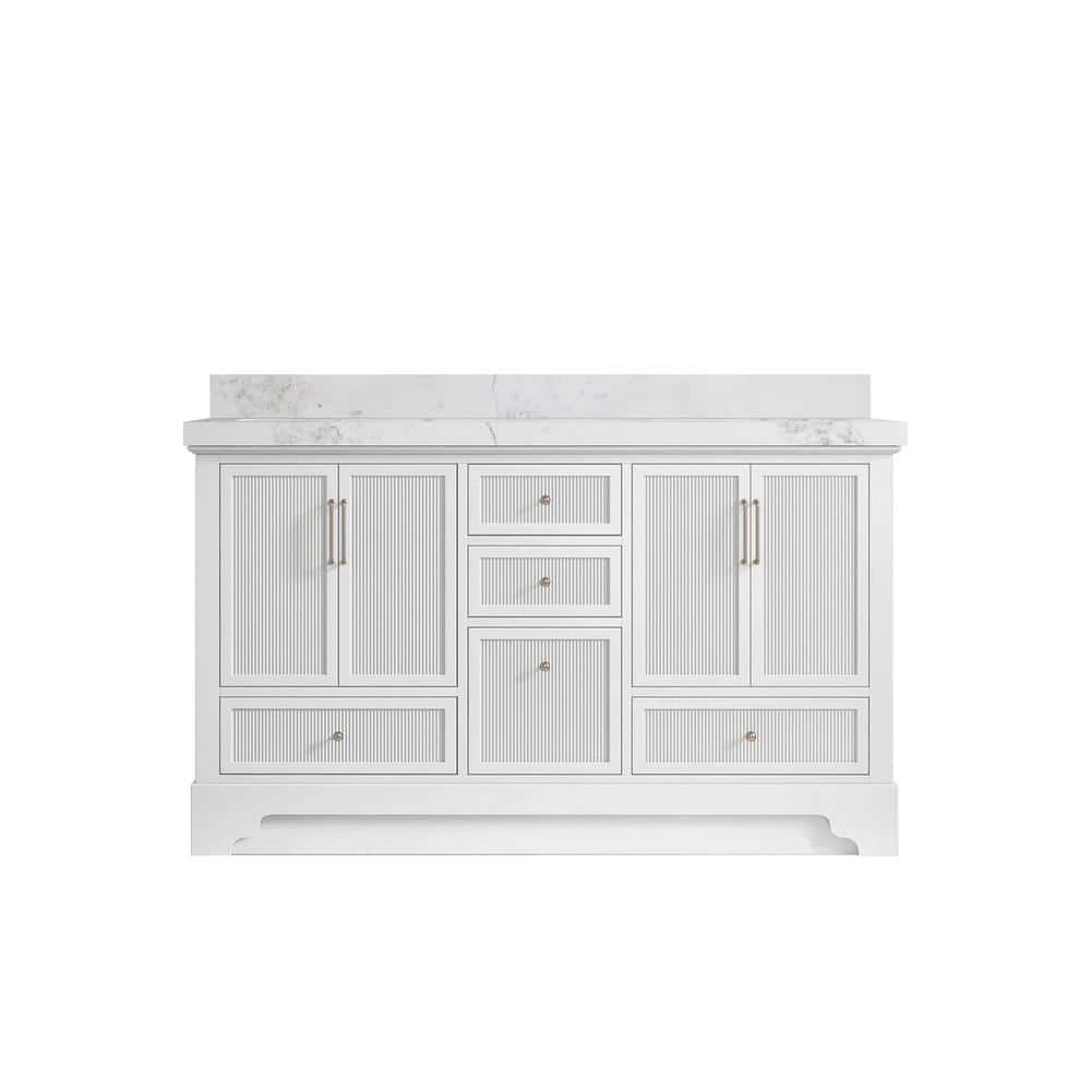 "Alys 60 in. W x 22 in. D x 36 in. H Double Sink Bath Vanity in White with 2"" Calacatta Nuvo Quartz Top" price history on PriceWatchPro