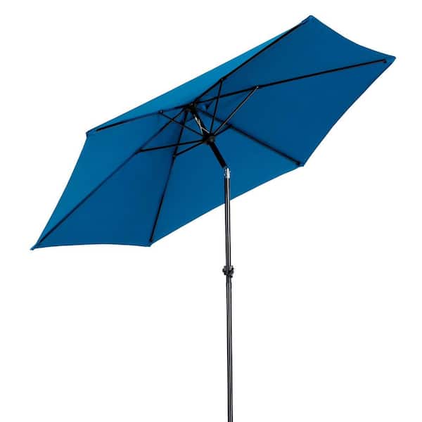 Unbranded 9 ft. Market Outdoor Patio Umbrella Picnic Table Umbrella with Push Button Tilt and Crank in Dark Blue