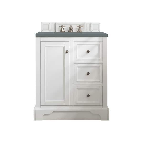 James Martin Vanities De Soto 31.30 in. W x 23.5 in. D x 36.3 in. H Bathroom Vanity in Bright White with Cala Blue Quartz Top