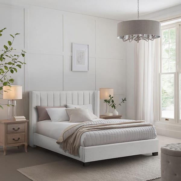 Teague Beige Wood Frame Full Panel Bed in a Box
