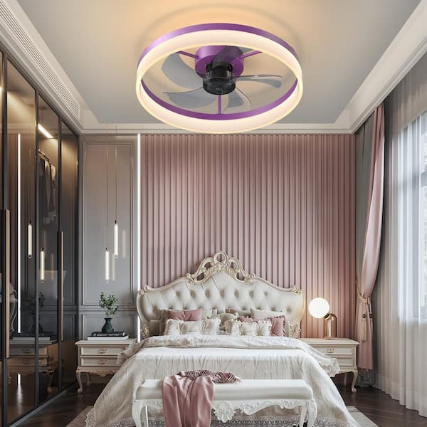 20 in. LED Dimmable Indoor Purple Smart Ceiling Fan with Light and