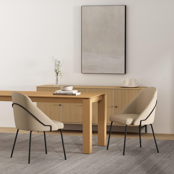 Gracie Modern Tan and Black Faux Leather Upholstered Dining Side Chair with Steel Legs (Set of 2)