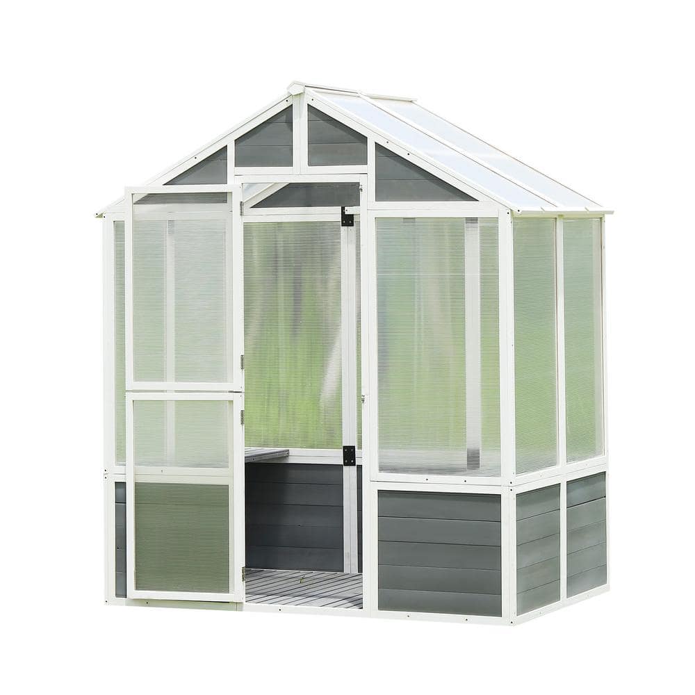 76 in. W x 48 in. D x 86 in. H Walk-in Garden Wood Greenhouse Shed with Dra