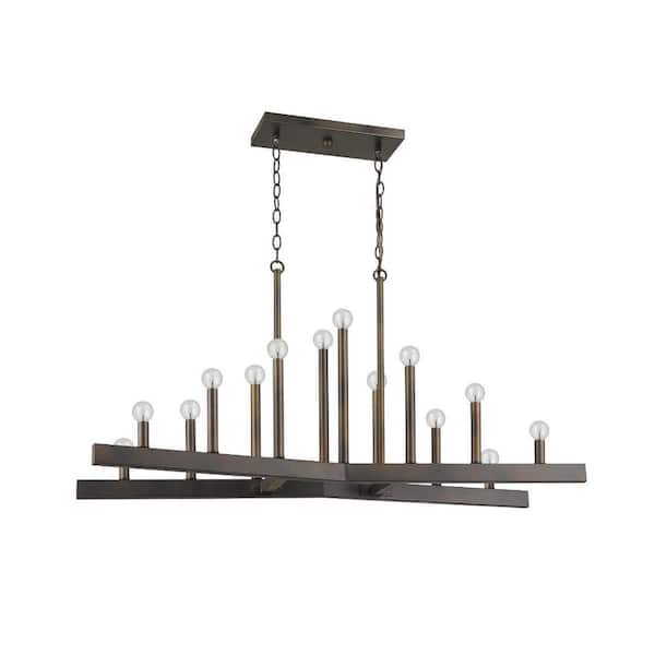 60-Watt 14 Light Bronze Pendant Light with Metal, No Bulbs Included
