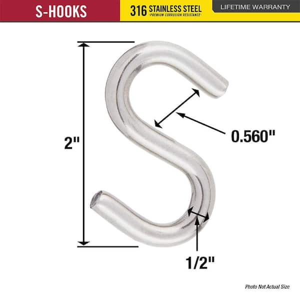 DECKMATE Marine Grade Stainless Steel 1/4 X 2 in. S-Hook (2 Pieces) 867500  - The Home Depot
