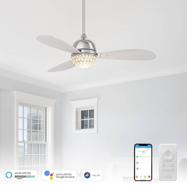 Corvin 52 in. Dimmable LED Indoor Chrome Smart Ceiling Fan with Crystal Light and Remote, Works with Alexa/Google Home