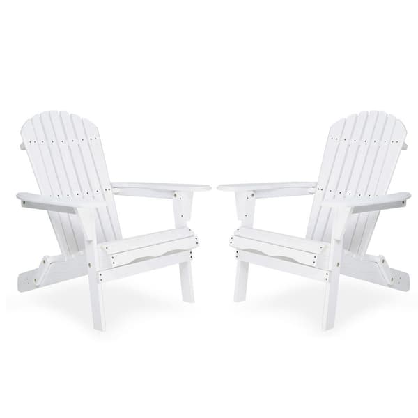 Classic White Folding Wood Adirondack Chair for Garden, Lawn, Backyard (2-Pack)