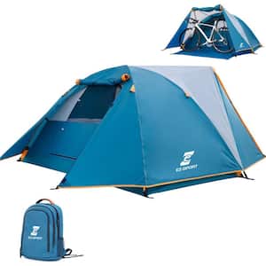 8 ft. x 8.5 ft. Ocean Blue Aluminum Poles Camping Tent 2Person with Bike Shed and Rainfly-Portable Dome Tent for Camping