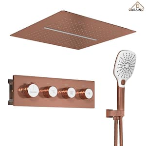 5-Spray Patterns 16-inch Square Ceiling Mount Fixed and Handheld Shower Head 2.5 GPM Thermostatic in Brushed Rose Gold