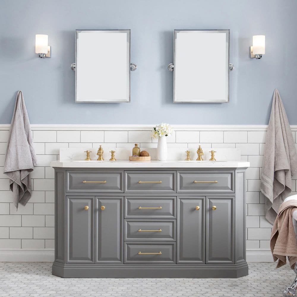 Palace 60 in. W x 22 in. D x 34 in. H Double Sink Bath Vanity in Cashmere Grey with Carrara White Quartz Top price history on PriceWatchPro