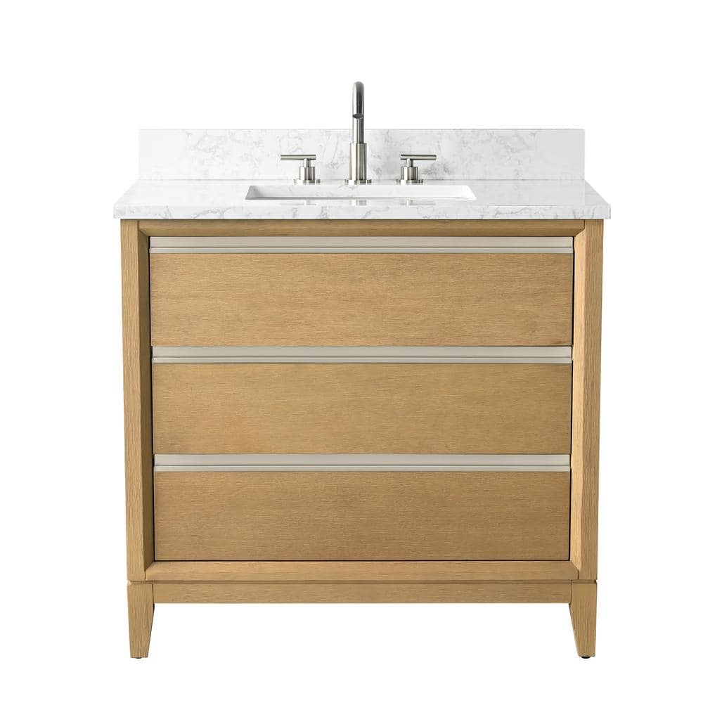 Natural Oak 36" Single Bathroom Vanity with Marble Top