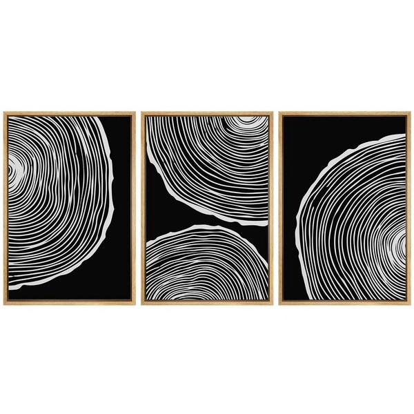 3 Piece Plastic Framed Canvas Abstract Geometric Wood Tree Ring Wall ...