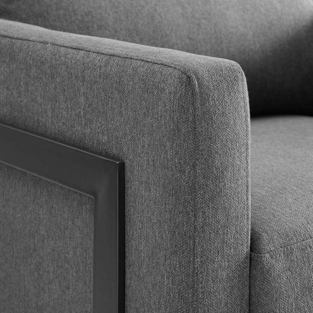 Deco Glam Matte Black Metal Accent Chair with Charcoal Upholstery
