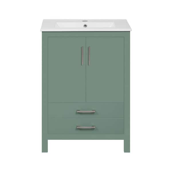 48 in. Freestanding Green Bath Vanity with White Ceramic Top Unassembled