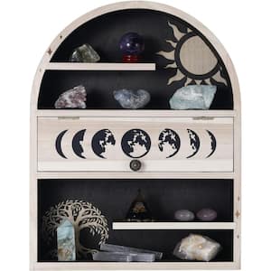 12.5 in. W x 2.75 in. D Black Wood Tree of Life and Sun Crystal Decorative Wall Shelf Hanging for Essential Oil Storage