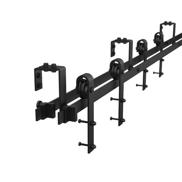 Winsoon 6 Ft 72 In Powder Coated Black Heavy Duty Bypass Double Door Sliding Barn Hardware Classic Design Roller Gcm2776 Winsoon 6 Ft 72 In Powder Coated, Sliding Closet Door Guide Home Depot