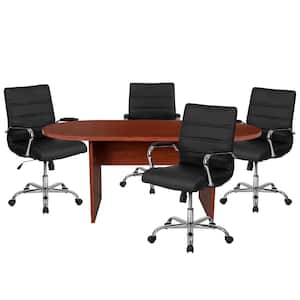 35 in. Cherry Oval Engineered Wood Conference Table with Tilt Adjustment