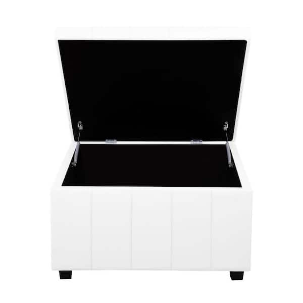 HOMESTOCK Cream Tufted Storage Faux Leather Ottoman Bench, 31 in. Large Upholstered Square Coffee Table, Lift-Top Footrest Stool