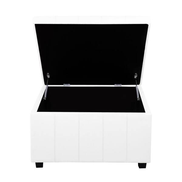 HOMESTOCK Tufted Storage Ottoman Bench, 31" Large Upholstered Square Coffee Table, Lift-Top Footrest Stool, White