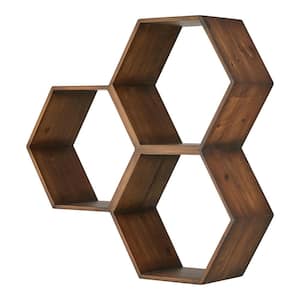 Hexagon Brown Wood Floating Shelf (21 in. W x 21 in. H)