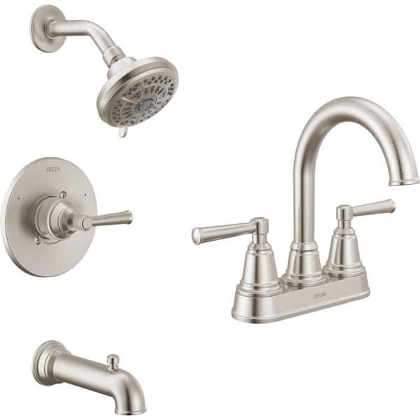 Foundations Design Series Traditional 4 in. Centerset 2-Handle Bathroom Faucet Bundle Tub/Shower in Brushed Nickel