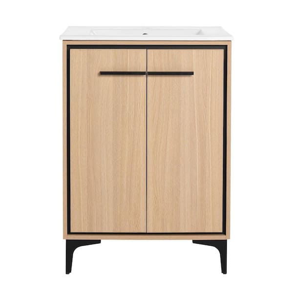 Brescia 24.02 in. W x 18.31 in. D Freestanding Bath Vanity in Original Oak with White Ceramic Top Unassembled